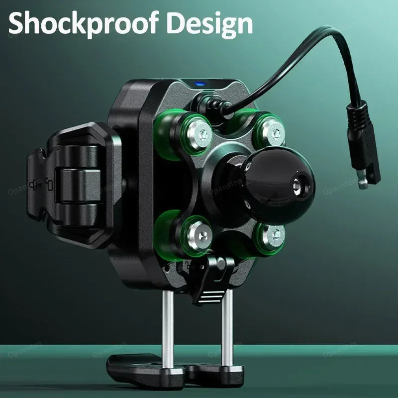 Shockproof Motorcycle Phone Mount – Optional 15W Wireless + 36W USB-C Charging