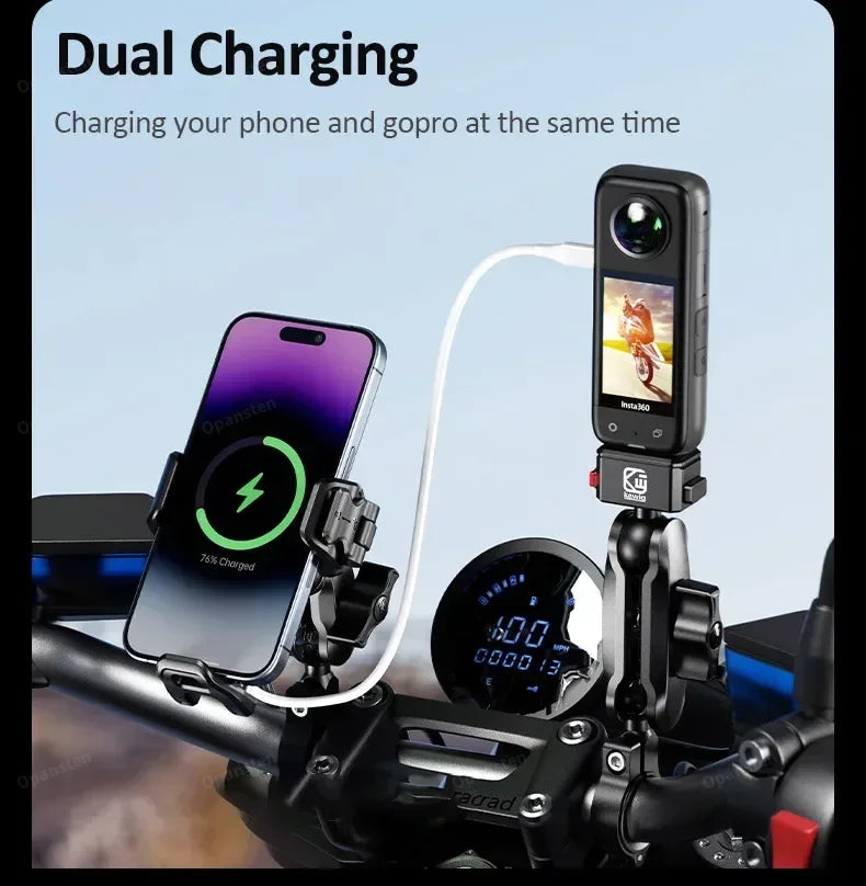 Shockproof Motorcycle Phone Mount – Optional 15W Wireless + 36W USB-C Charging
