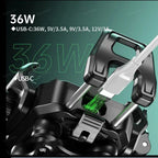Shockproof Motorcycle Phone Mount – Optional 15W Wireless + 36W USB-C Charging