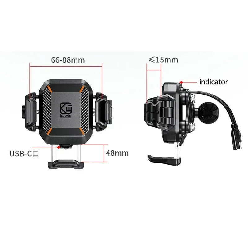 Shockproof Motorcycle Phone Mount – Optional 15W Wireless + 36W USB-C Charging